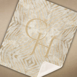 Zebra Print Glam Gold Monogrammed Modern Sherpa Blanket