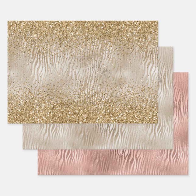 Zebra Print Glam Gold Wrapping Paper Sheet (Set)