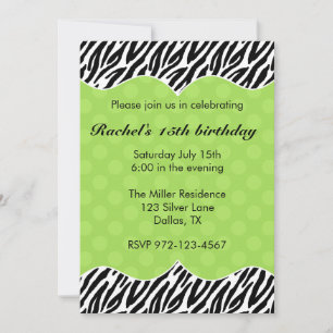 Zebra Print Green Dot Invitations Announcements