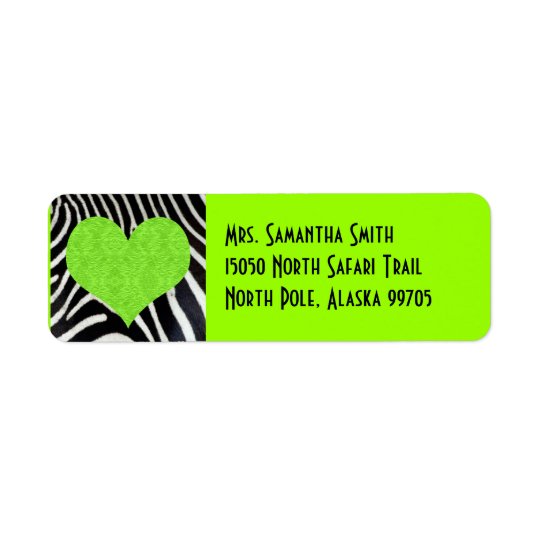 Zebra Print Green Heart - Custom Address Return Address Label