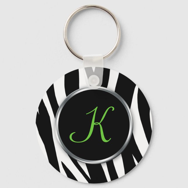 Zebra Print : Green Monogram : Keychain (Front)