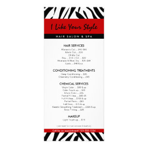 Zebra Print, Hair Salon Price List Rack Card
