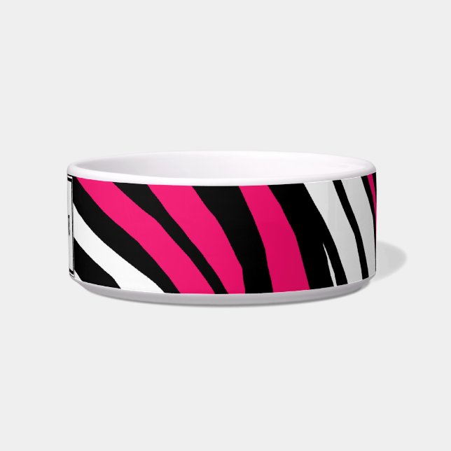 Zebra Print Hot Fuchsia Mix Personalised Cat Bowl (Right)