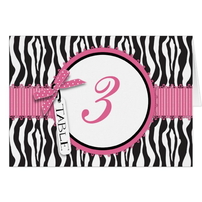 Zebra Print & Hot Pink Accent Table Card (Front Horizontal)