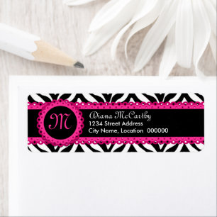 Zebra Print & Hot Pink Lace Monogram Return Address Label