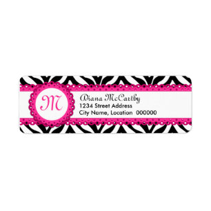 Zebra Print & Hot Pink Lace Monogram Return Address Label