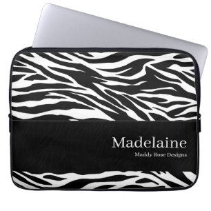 Zebra Print in Black and White with Name Laptop Sleeve