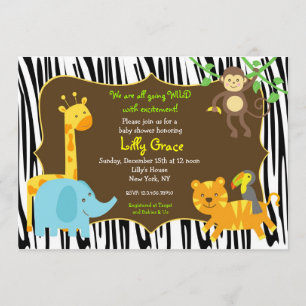 Zebra Print Jungle Safari Animal Baby Shower Invitation