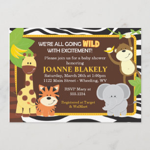 Zebra Print Jungle Safari Baby Shower Invitation