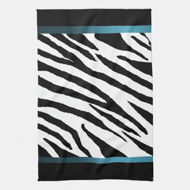 Zebra Print Kitchen Towel- Blue Strip Design Tea Towel (Vertical)