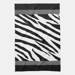 Zebra Print Kitchen Towel-Silver Strp Design Tea Towel