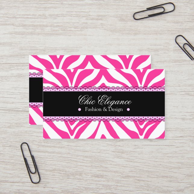 Zebra Print & Lace Elegant Business Card (Front/Back In Situ)