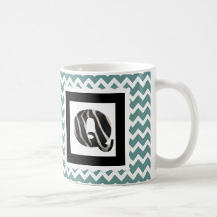 Zebra Print Letter "Q" on Teal/White Chevron Coffee Mug