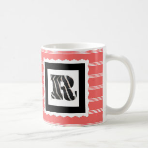 Zebra Print Letter "R" on Rose/White Pinstripes Coffee Mug