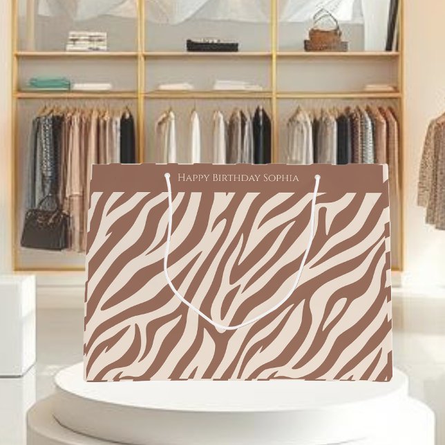 Zebra Print-Mocha Mousse Large Gift Bag (Zebra Print-Mocha Mousse-Personalized Large Gift Bag )