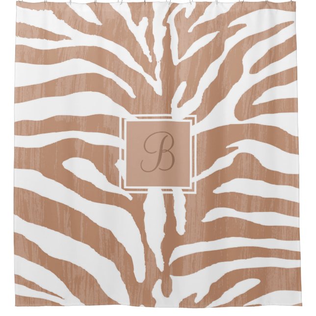 Zebra Print | Monogram Shower Curtain | Brown (Front)