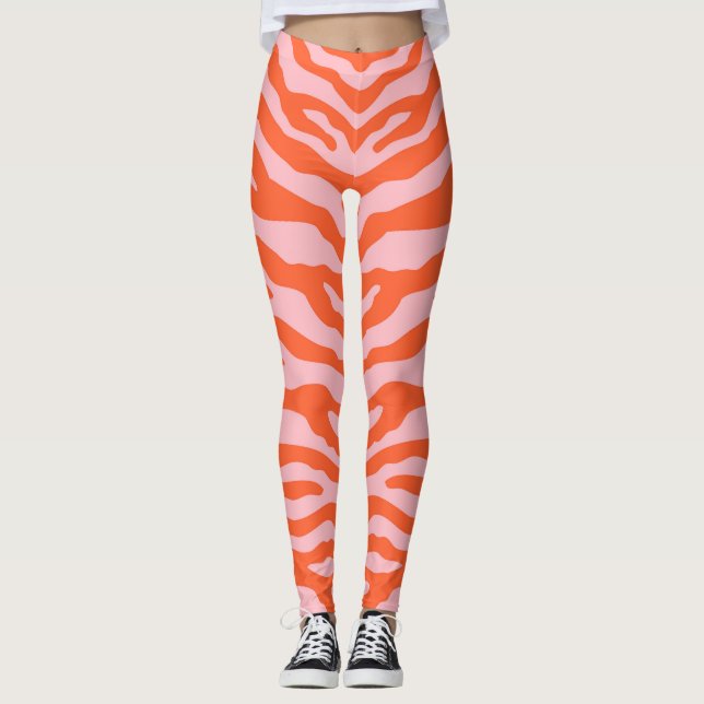 Zebra Print Orange and Pink Leggings (Front)
