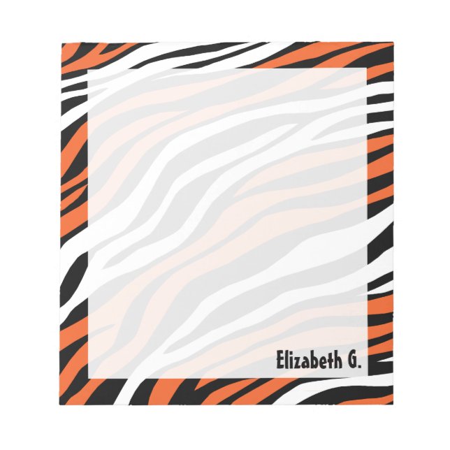 Zebra Print Orange Mix Personalised Notepad (Front)