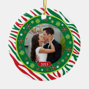 Zebra Print Our First Christmas Together Photo Ceramic Ornament