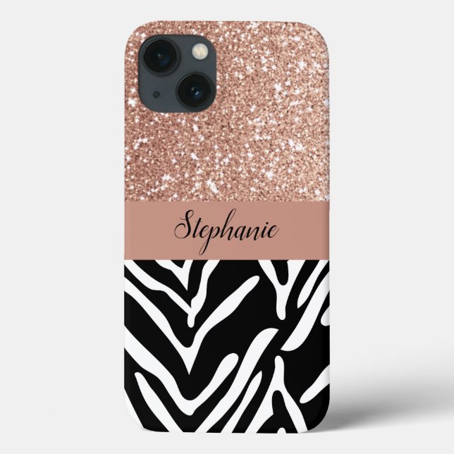 Zebra Print Pattern and Gradient Rose Gold Glitter Case-Mate iPhone Case (Back)