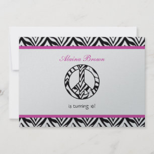 Zebra Print Peace Sign Birthday Party Invitation