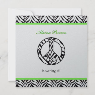 Zebra Print Peace Sign Birthday Party Invitation