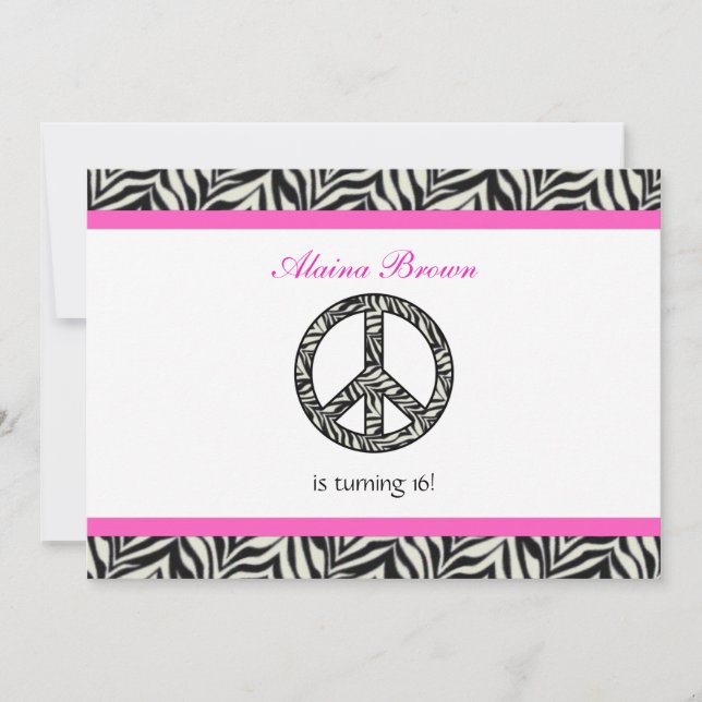 Zebra Print  Peace Sign Birthday Party Invitation (Front)