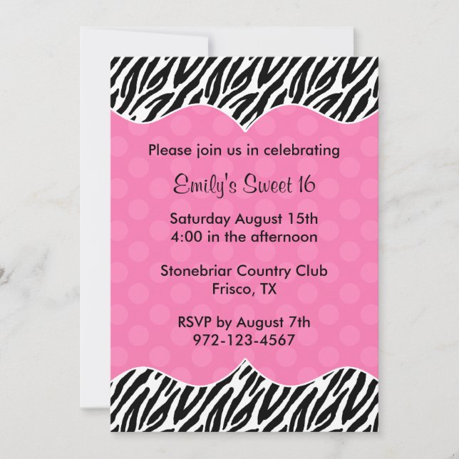 Zebra Print Pink Dot Invitations Announcements (Front)