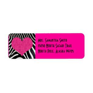 Zebra Print Pink Heart - Custom Address Return Address Label