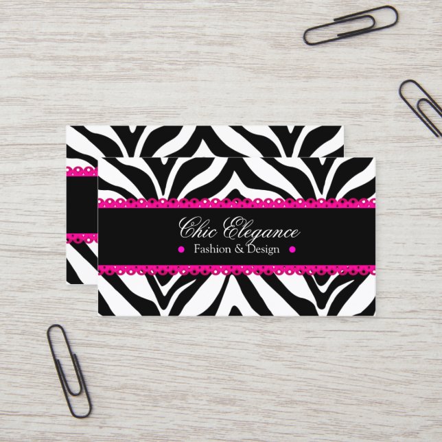 Zebra Print & Pink Lace Elegant Business Card (Front/Back In Situ)