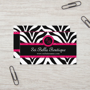 Zebra Print & Pink Lace Monogram Business Card