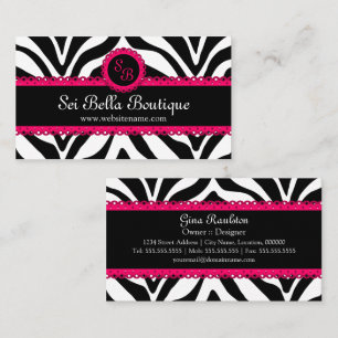 Zebra Print & Pink Lace Monogram Business Card