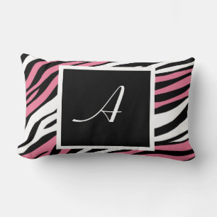Zebra Print Pink Mix Monogram Lumbar Pillow