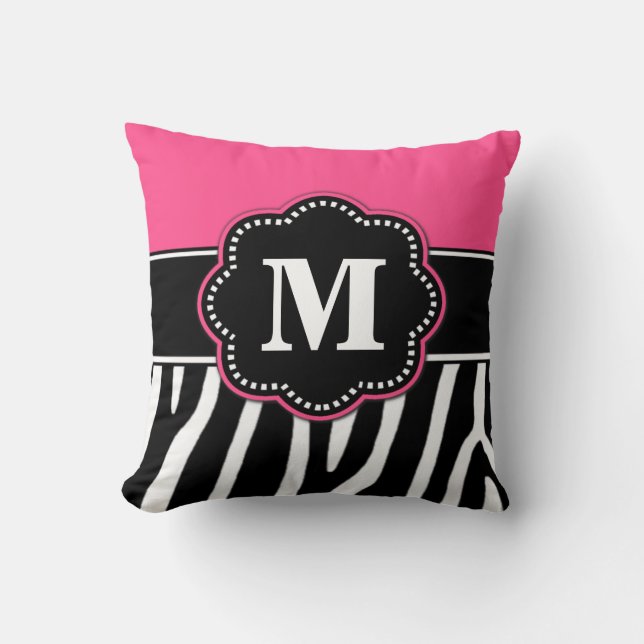 Zebra Print Pink Monogram Pillow (Front)