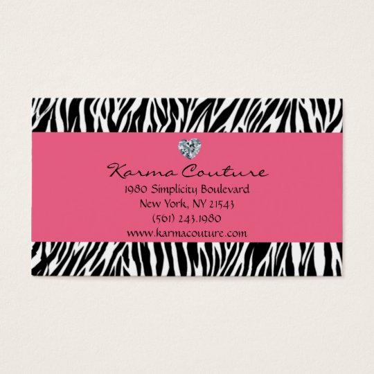zebra print pink w/ heart shaped diamond business card