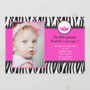 Zebra Print Princess Photo BIrthday Invitations
