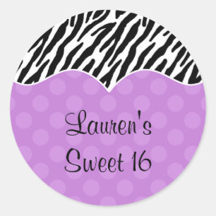 Zebra Print Purple Dot Stickers