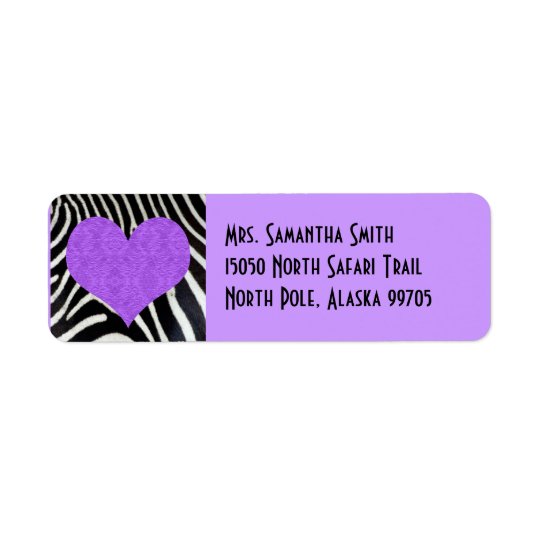 Zebra Print Purple Heart - Custom Address Return Address Label