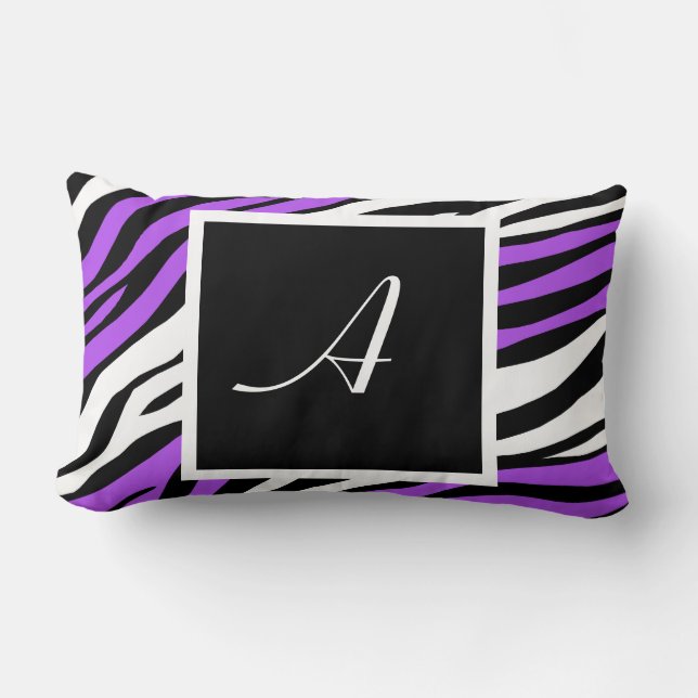 Zebra Print Purple Mix Monogram Lumbar Pillow (Front)