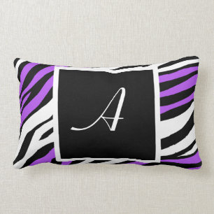 Zebra Print Purple Mix Monogram Lumbar Pillow