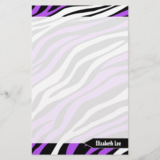 Zebra Print Purple Mix Personalised Stationery (Front)