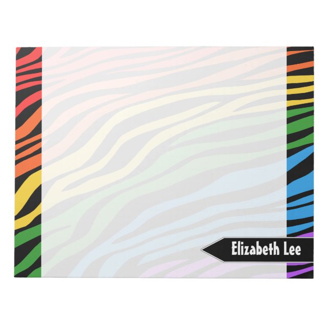 Zebra Print Rainbow Mix Personalised Notepad (Front)