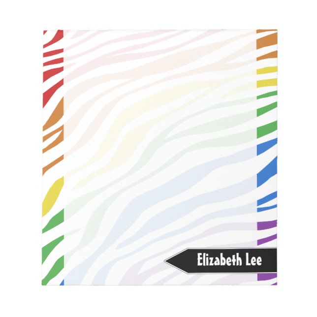 Zebra Print Rainbow Mix Personalised Notepad (Front)
