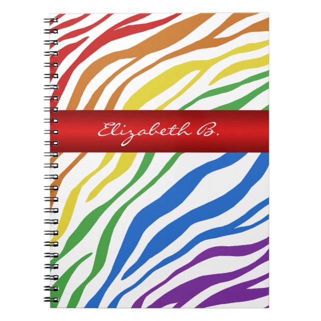 Zebra Print Rainbow Mix Red Personalised Notebook (Front)