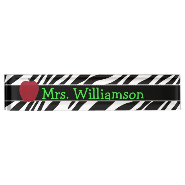 Zebra Print & Red Apple Monogram Desk Name Plate (Front)