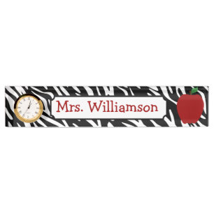 Zebra Print Red Apple Teacher Nameplate
