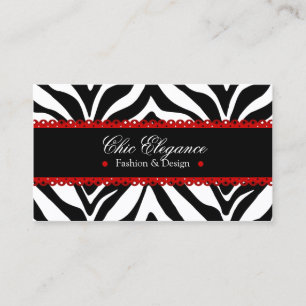 Zebra Print & Red Lace Elegant Business Card