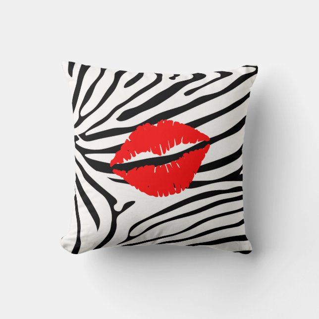 Zebra Print Red Lipstick Girly Cushion (Front)