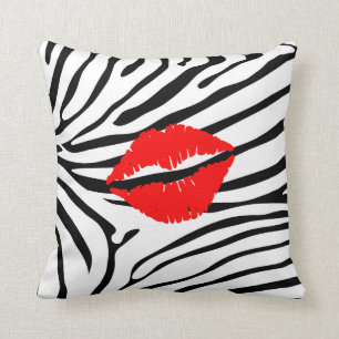 Zebra Print Red Lipstick Girly Cushion