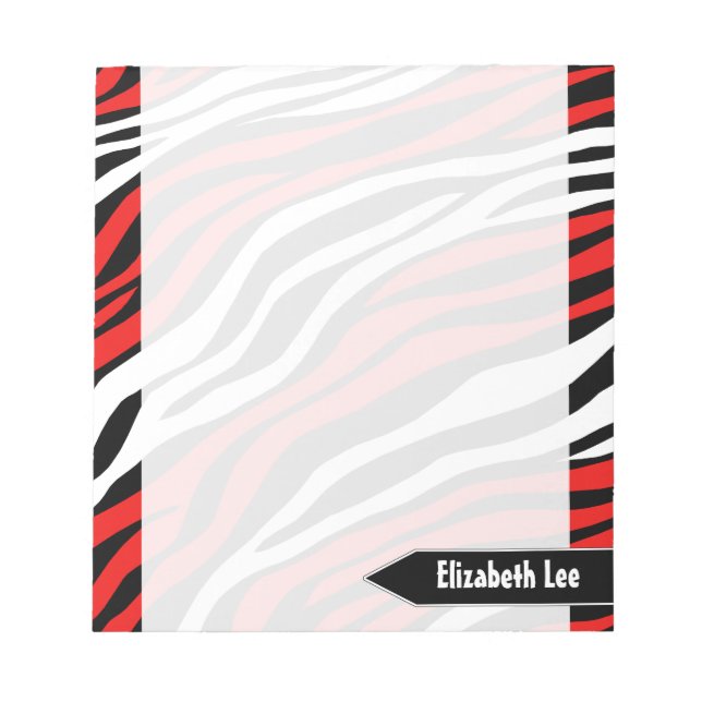 Zebra Print Red Mix Personalised Notepad (Front)